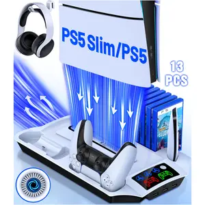 BEBONCOOL PS5 Silm Stand,PS5 Cooling Fan Stand and Dual Controller Charger Station for 2023 PS5 Silm/2020 Playstation 5 Disc&Digital Edition Console ,PS5 Accessories-Black