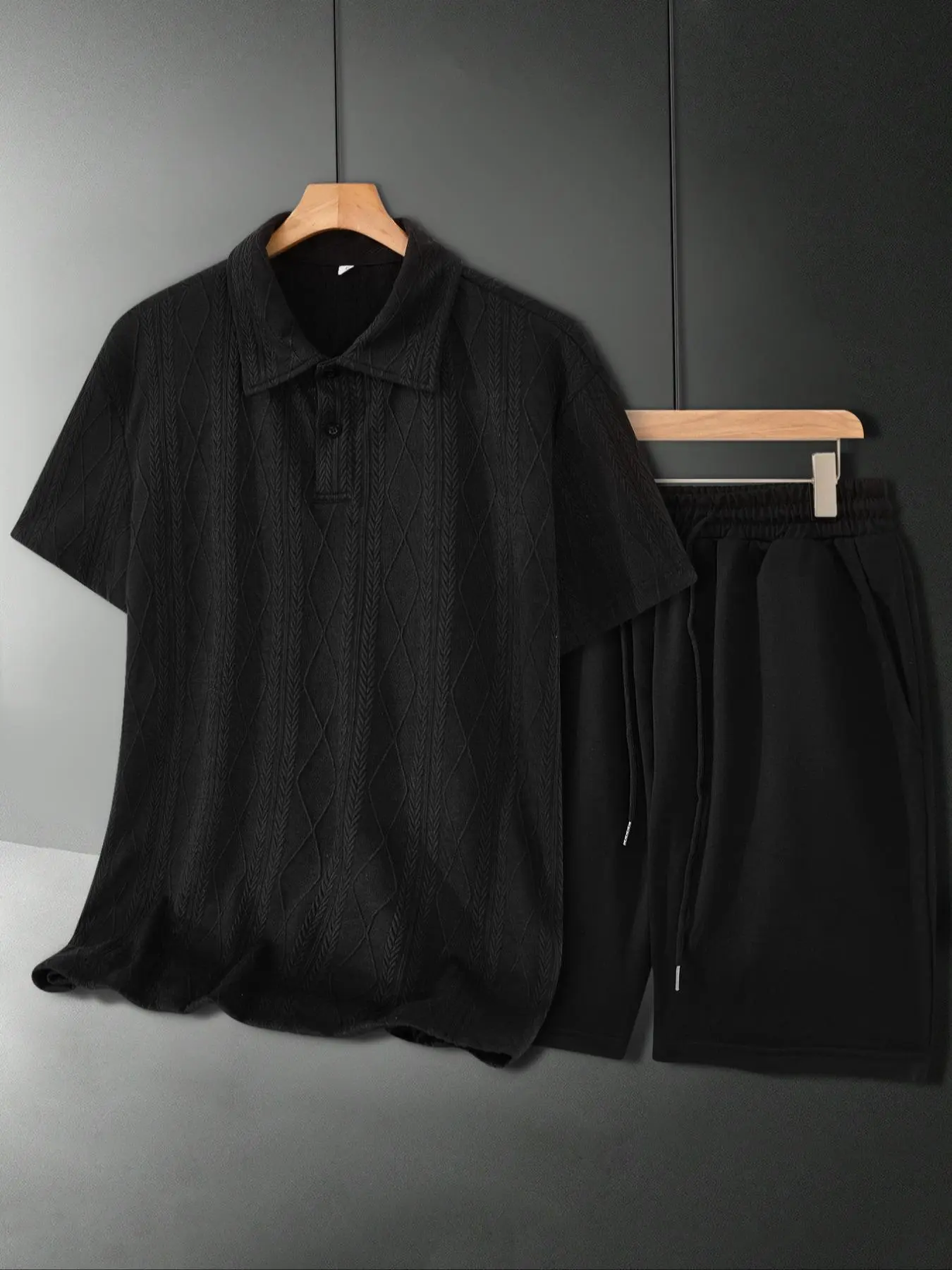 Men's Solid Short Sleeve Pajama Two-Piece Set, Regular Fit Casual Comfy Polo Shirt & Pants Lounge Set, Men's Sleepwear for Summer