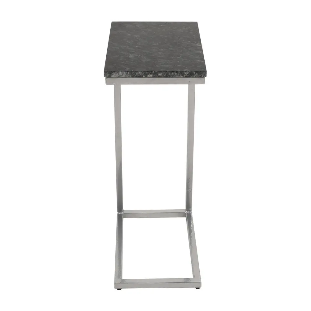 Aurora Space Saving Stone Side Tables (Set of 2) - Modern Luxury Glam Indoor C-Table with C-Shaped Base & Natural Veins