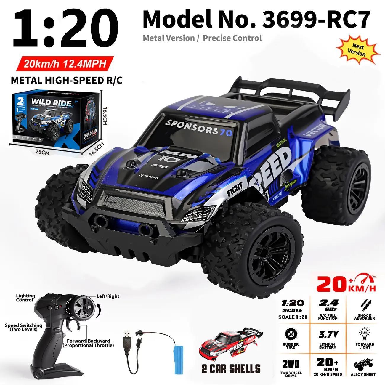 1:20 2.4Ghz Four-Wheel Drive Off-Road RC Drift Car – Multifunctional All-Terrain Vehicle, Shockproof and Drop-Resistant Material, with Grippy Tires and Quick Steering – Ideal Outdoor Toy