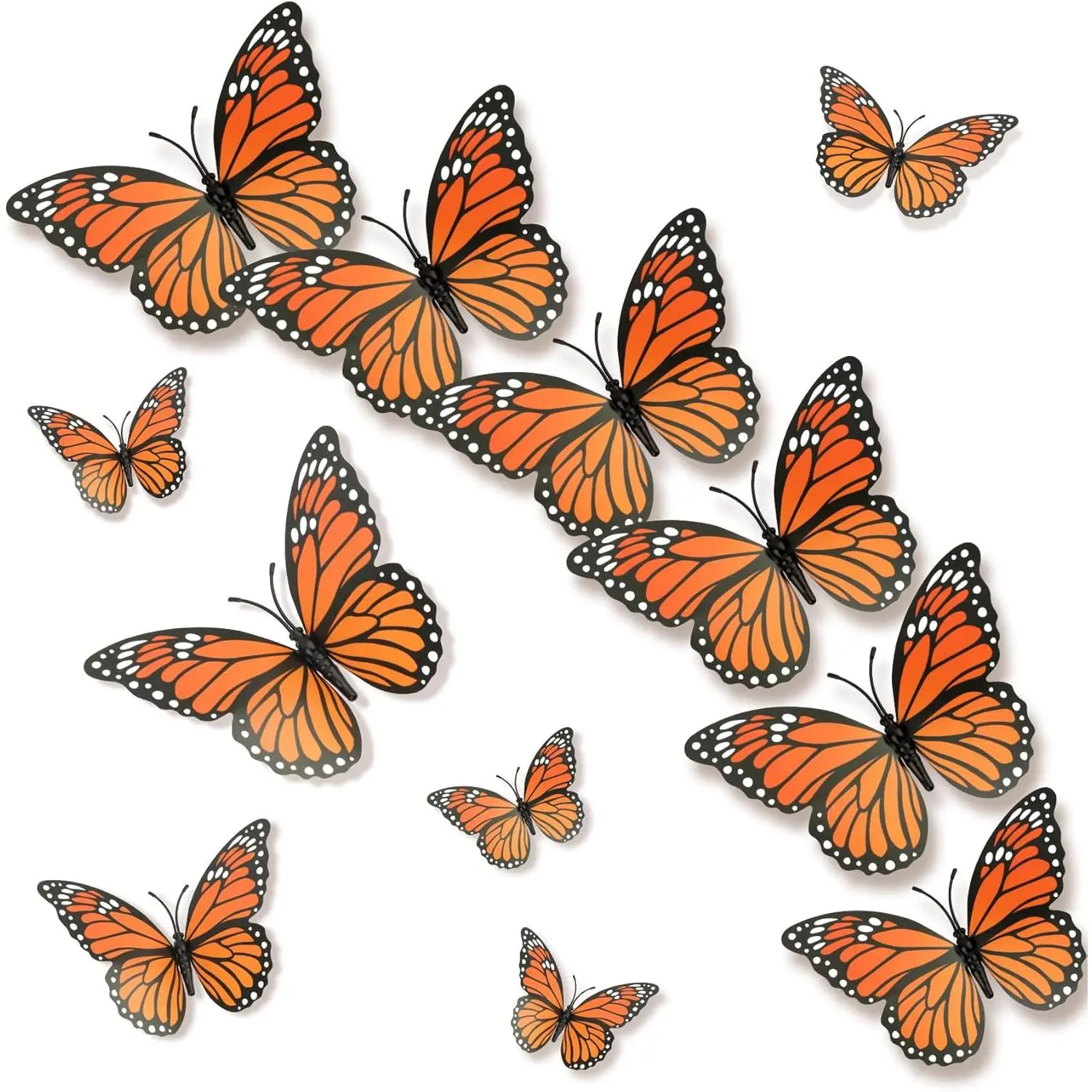Monarch Butterfly  Wall Decor 12 Count Orange Realistic Artificial Butterfly Wall Decoration for Autumn Craft, , and Bedroom Decorations