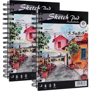 5.5" x 8.5" Sketch Book Set Spiral Bound, Pack of 2, 100 Sheets per Book (68 lb/100 GSM) Drawing Paper Art Supplies for Graphite Pencil, Colored Pencil, Charcoal & Soft Pastel Dry Media