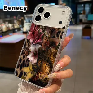 Clear Magnetic Case for iPhone 17 16  Pro Max Plus 15 14 13 12 11 Air E Wildflower Leopard Harmony  Pattern Acrylic Hard Back Soft Silicone Edge Bumper Sockproof Cover