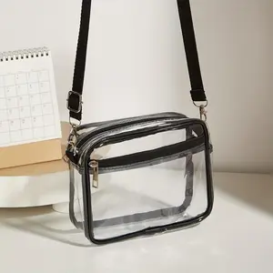 [Chic Style] Chic Transparent Crossbody Bag with Adjustable Strap - Sleek PVC Zipper Shoulder Bag, Checkpoint-Friendly, Available in Gray/White/Pink/Red/Black, Small Crossbody Bag