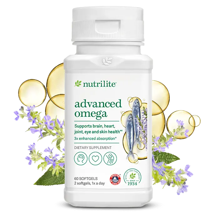 Nutrilite Advanced Omega 60 Softgels Omega 3 Fish Oil & Chia Supplement with DHA EPA ALA for Daily Wellness Brain Heart Eye Support Sustainable Sourcing Easy Absorption - Healthcare, Fitness