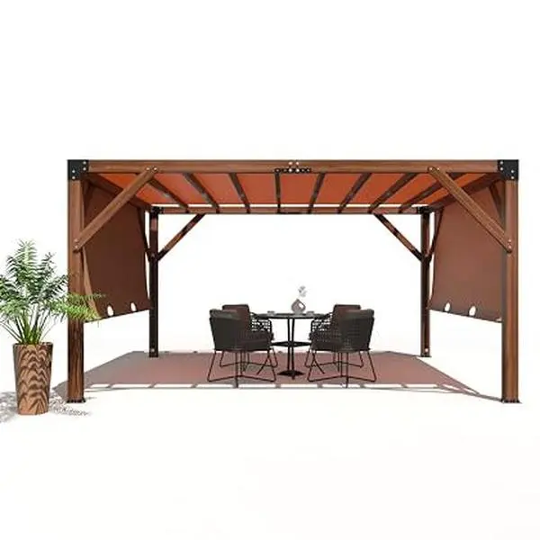 GARVEE 12'X 14' Cedar Wood Pergola with Solid Structure, Retractable Shade Canopy, Durable, Rot Resistant, Patio Pergola for Backyard, Deck, Garden