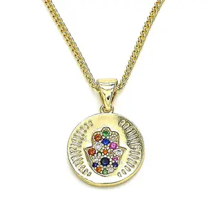 Collar 20” Oro Laminado con Dije Mano de Fátima Multicolor