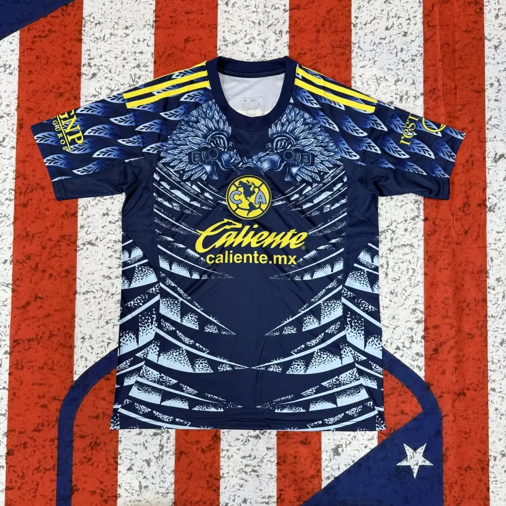 2526 Away Blue Vintage Short Sleeve Top Football Soccer Jerseys Liga Mx