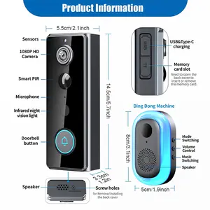 Stop Package Theft! 1080P Doorbell Camera with PIR Sensor, 52 Chimes, No Subscription Fees.1080P HD WiFi Video Doorbell Camera with PIR Motion Detection, 52 Chimes, No Monthly Fees for Home Security