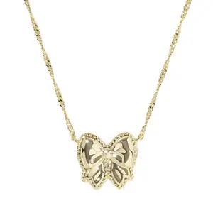 Minimalist Bow Pendant Necklace - Dainty Everyday Jewelry for Women, Elegant Layered Gift, 14K Gold, 16" Chain, Hypoallergenic, Perfect for Daily Wear & Social Media