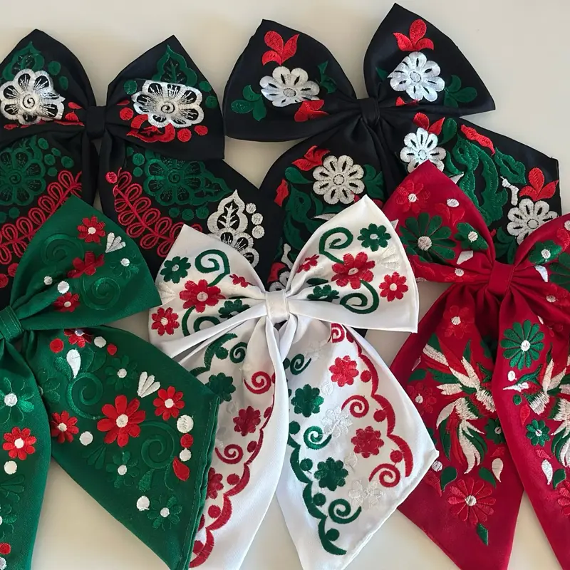 Embroidered Hair Bow- Moño bordado Patria