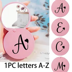Convenient Sliding Mini Mirror With Black Heart Letters A-Z Printed On It,Lovely Makeup Mirror, Mini Compact Mirror, Portable Makeup Mirror, Mini Hand Mirror, Travel Hand Mirrors, Makeup Mirror For Daily Use, Travel And Party, Cute And Fun Small Gift