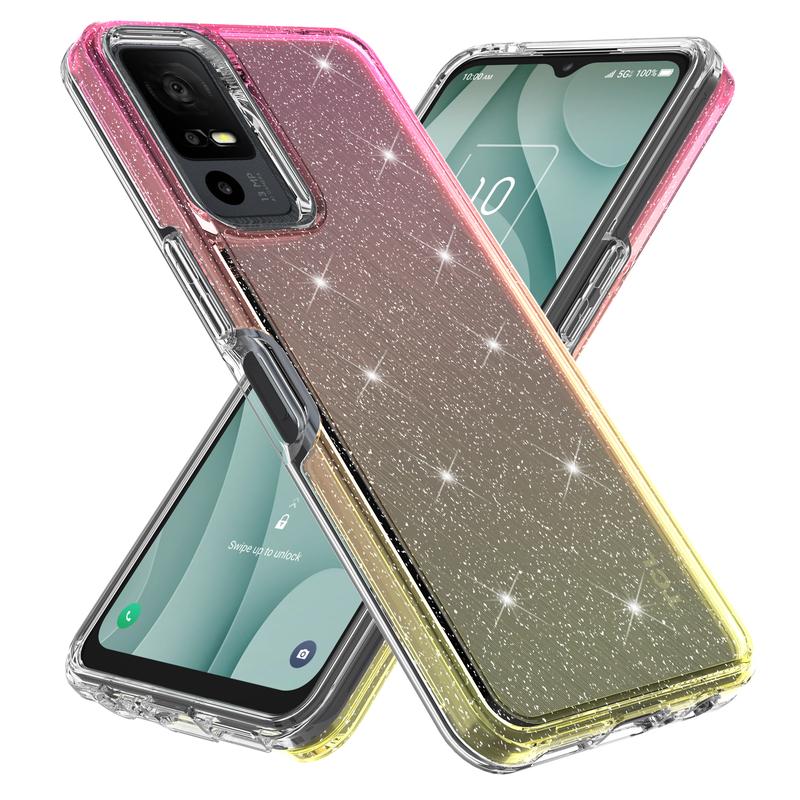 Luxury Hybrid Bling Glitter Sparkle Colorful Gradient Transparent Fashion Cute Skin Cover Case Compatible With TCL 40 XE 5G - Durable Phone Accessories