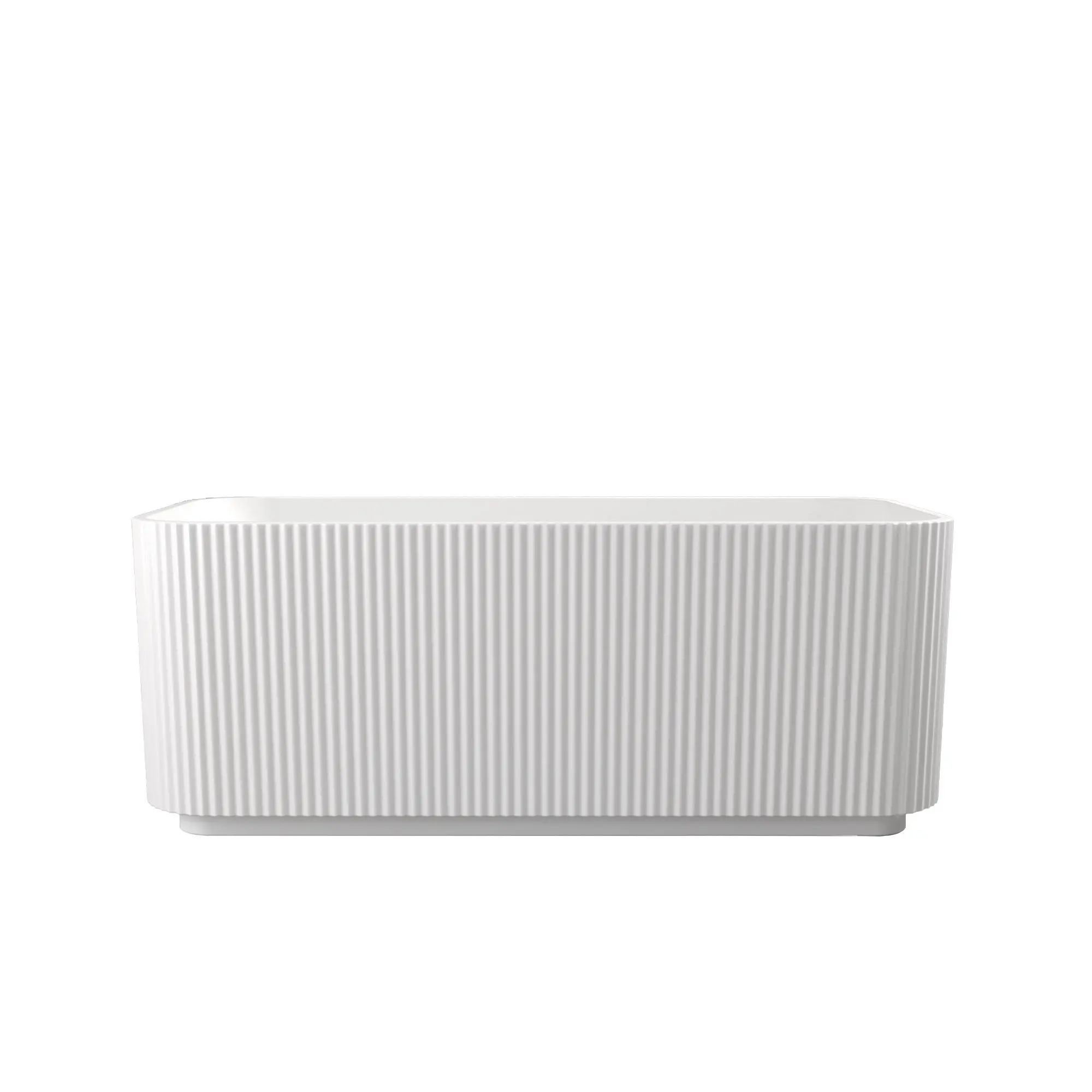 Rectangle Linear Freestanding Soaker Tub With Pop Up Drain, Double Wall Insulated Construction - Gloss White