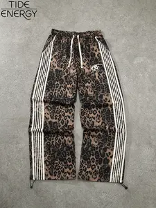 Men's Leopard Stripe Sport Pants, Vintage Street Style Design, Star Logo & Drawstring Waist, Trendy Individuality Fashion, Striped Side Sweatpants