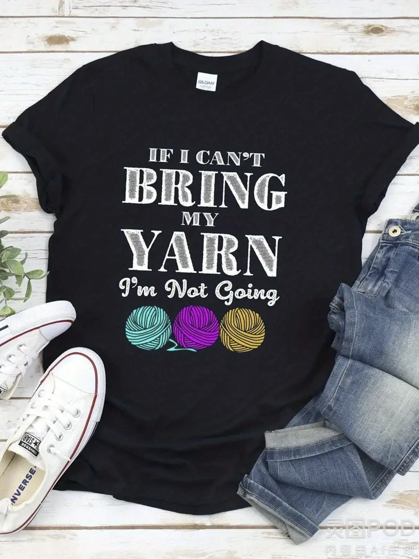 Men's & Women's 100% Crochet T-Shirt, Lightweight Breathable Short-Sleeve Round-Neck Fashion Top with Humorous Yarn Quotes & Yarn Ball Prints, Everyday Fit Comfortable Gift for Knitters, Pairable with Bottoms
