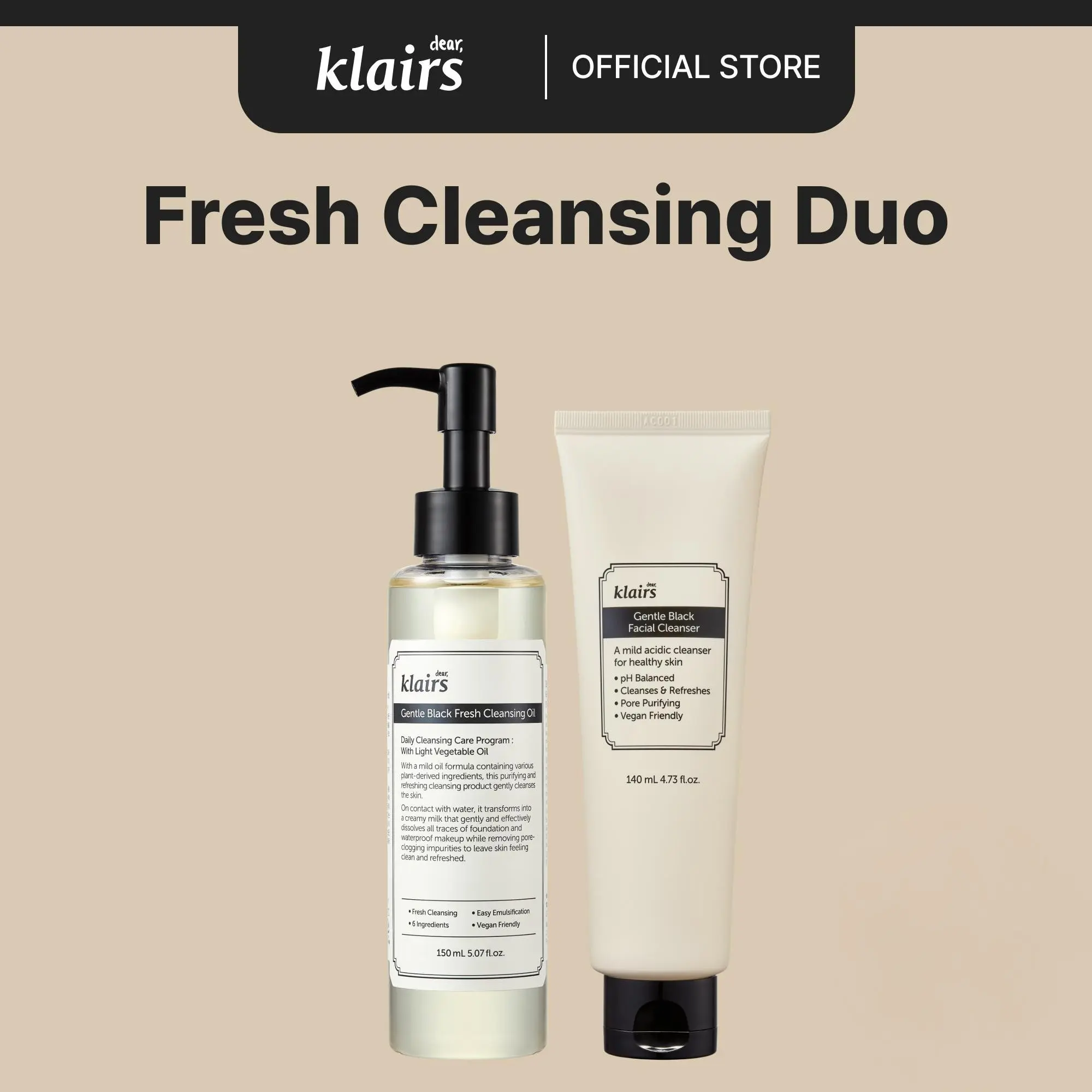 [Dear Klairs Official] All About Fresh Cleansing Kit 2pc, Vegan, Double Cleansing
