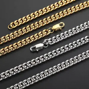 18 Karat Gold Plated Curved Links Cuban Link Chain Necklace for Men, Japanese Buckle Design, Premium Titanium Steel-Stainless Steel Hip Hop Jewelry, Non-Tarnish Curb Chain for Everyday Street Style