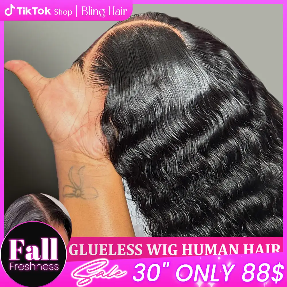 Bling Hair Glueless Wig Human Hair Deep Wave 6x4 5x5 Pre Cut Lace Wig Human Hair Ready To Wear Lace Closure Wigs for Women 13x4 13x6 Transparent Lace