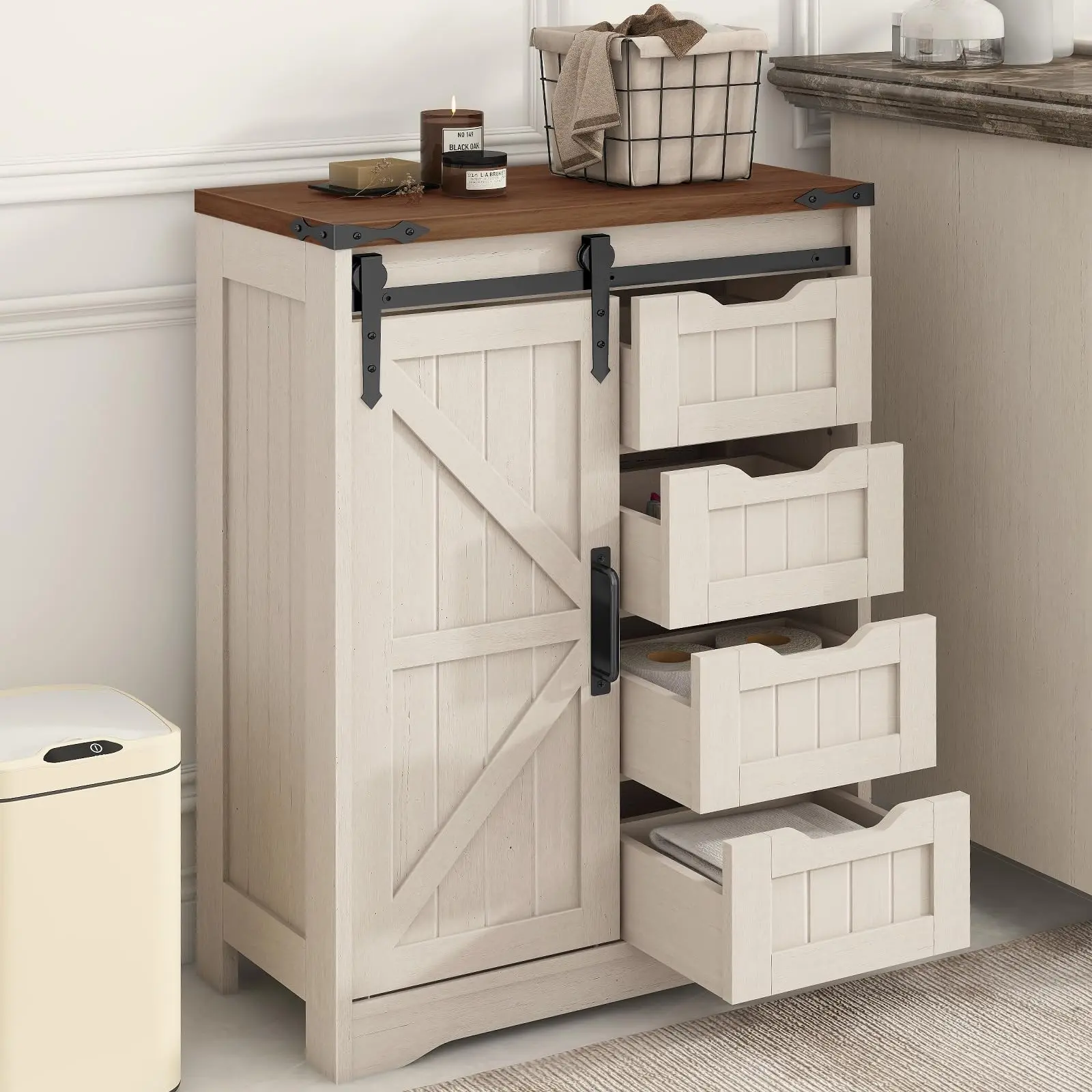 [Summergarden] Vabches Rustic Farmhouse Floor Storage Cabinet with Drawer - Ample Storage, Rustic Aesthetic Indoor Furniture for Bathroom, Kitchen