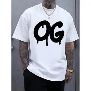 Men's Plus Size Casual 100 Cotton White T Shirt 180g Short Sleeved with OG Drip Design