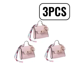 【Multiple colors】3PCS Mini Bag Charm Pouch, PU Waterproof Dustproof Small Keychain Case for Lipstick, Earbuds, Keys & Jewelry, Cute Bag Accessory Organizer for Travel & Daily Use, Gift Idea