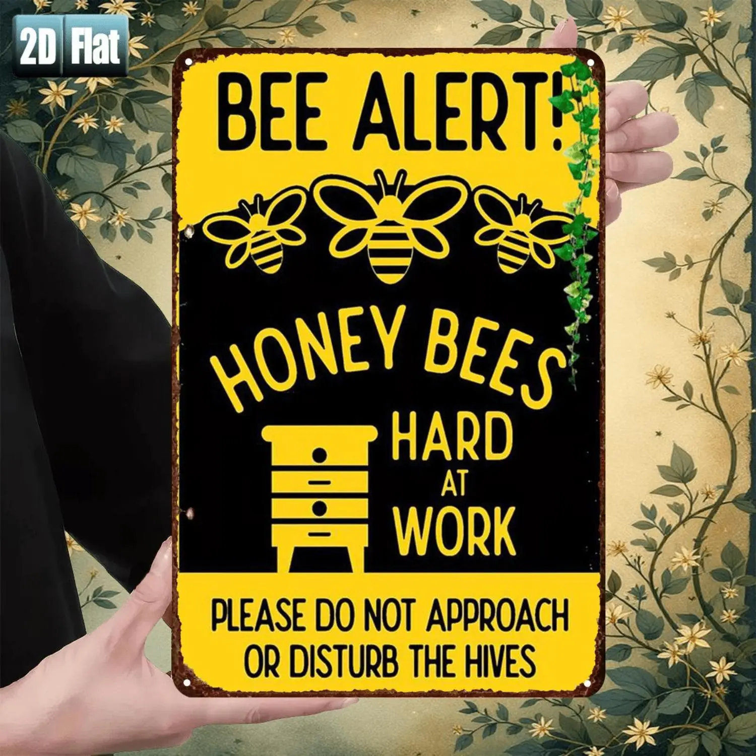 2D Flat 1pc, Bee Warning: Bees Are Busy at Work - Please Do Not Approach Or Disturb The Hive, Wooden Sign, Decorative Painting/Room/Restaurant/Bar/Door/Garage Decor, 2D Flat, High-Quality Printing, Wooden Wall Hanging Decoration