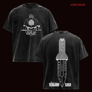 “ i have no enemies “ Vinland Saga Anime Double Printed Vintage Washed Tee Unisex Oversize Heavyweight Cotton T-shirt for Anime Fans and Lovers