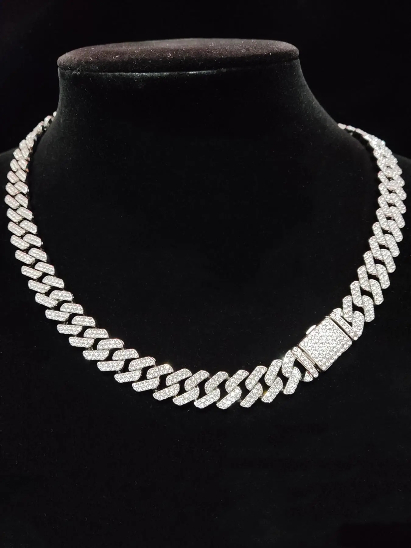 Unisex Punk Style Rhinestone Decor Chunky Chain Statement Necklace, Trendy Exquisite Cuban Link Chain, Hippie Rhinestone Decorated Jewelry for Party D