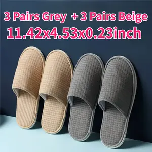 6Pack Cozy Disposable Slippers in Beige & Gray - Washable and Reusable Home Guest Slides with Soft Textured Fabric, Perfect for Weddings, Parties, Bedrooms & Travel - Home Improvement.
