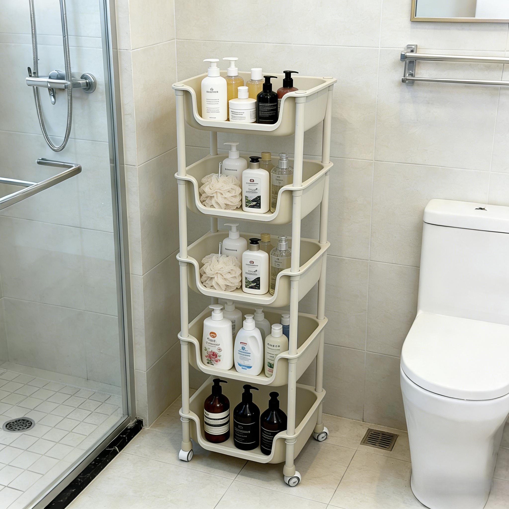 Multifunctional Multi-Layer Plastic Storage Cartwith Wheels, Layered Shelf Organizer for BedroomKitchen Bathroom Living Room, AdjustableStanding Shelf Suction Cup Sponge Holder for Kitchen Sink semiannual sale 2025 easy install kit glove clip cas oz sce