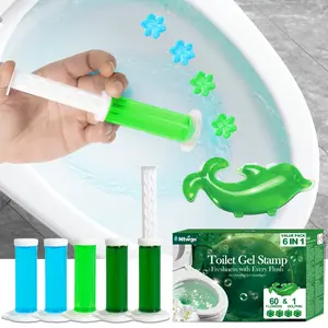 Toilet Gel Seal, Toilet Cleaning Gel, 6-In-1 Value Set - No Brushing Needed, Long-Lasting Fresh Scent, Suitable for All Toilet Types, Includes 5 Refills + Dolphin Clip