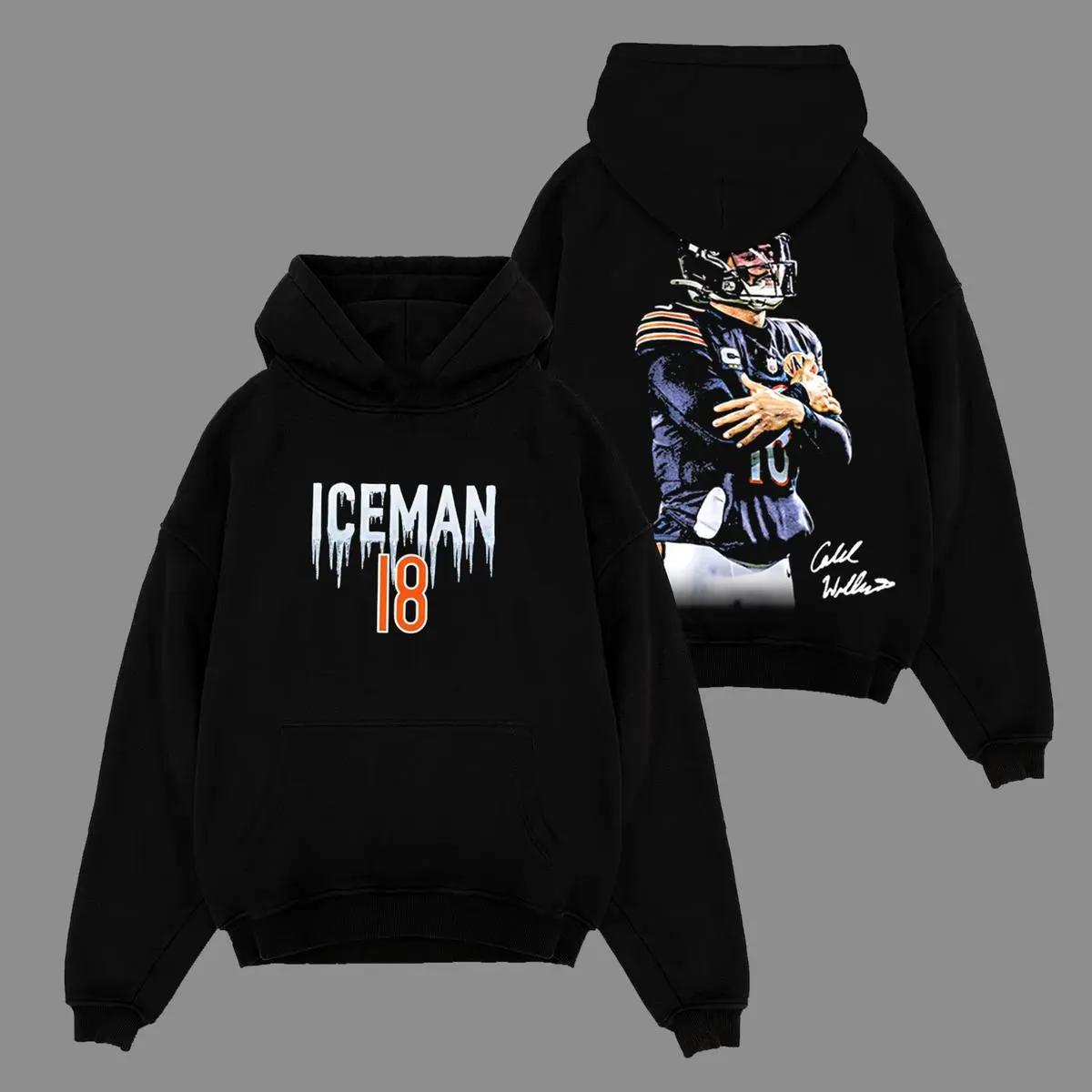 Caleb Williams 8 - Iceman 'Cold' Celly For Da Bears Cotton Hoodie Sweatshirt T-Shirt (Made In US), Bears Football Fans Outfit, Bears Fans Shirt, Gift For Football Fans, Football Graphic Hoodie cape let polo  bundle