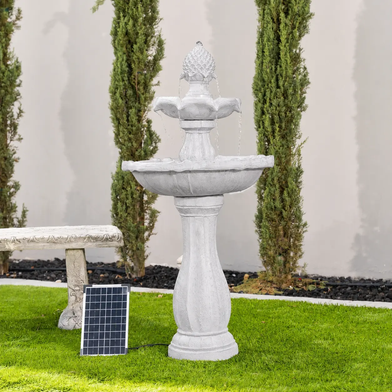 Cascade Duo — 44" White Solar Water Fountain