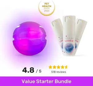 SUPERNOVA Dog Health Device Starter Bundle | Vet-Recommended + Stellar Sauce 3-Pack (Value Kit) | NASA & Harvard Study Backed Light Teeth Cleaning & Breath Freshening Device with All-Natural Stellar Sauce | Patent-Pending