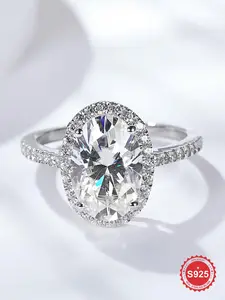 S925 Sterling Silver Elegant Oval Shaped Zircon Ring, Luxury Wedding Engagement Ring for Women, Fashion Jewelry Accessories for Party, Daily Clothing Decor
