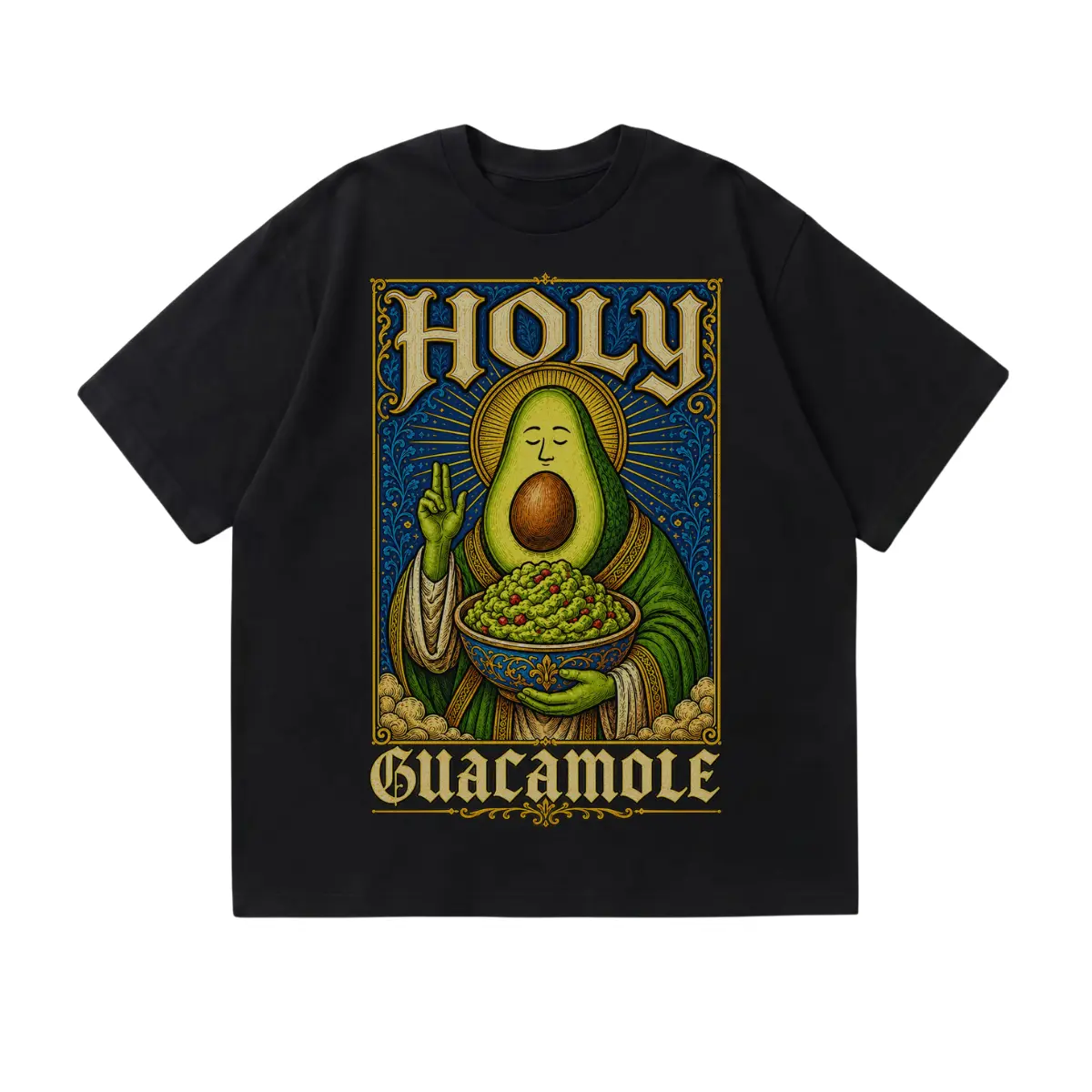 Holy Guacamole Shirt, Funny Avocado Pun T-Shirt, Medieval Avocado Graphic Tee, Vintage Holy Guacamole Shirt, Gothic Food Humor Tee, Guacamole Lover Gift, Retro Medieval Black Graphic Shirt