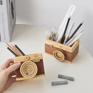 Wooden camera pen holder, a great item for home and office, a desktop decoration and gift for teachers and classmates