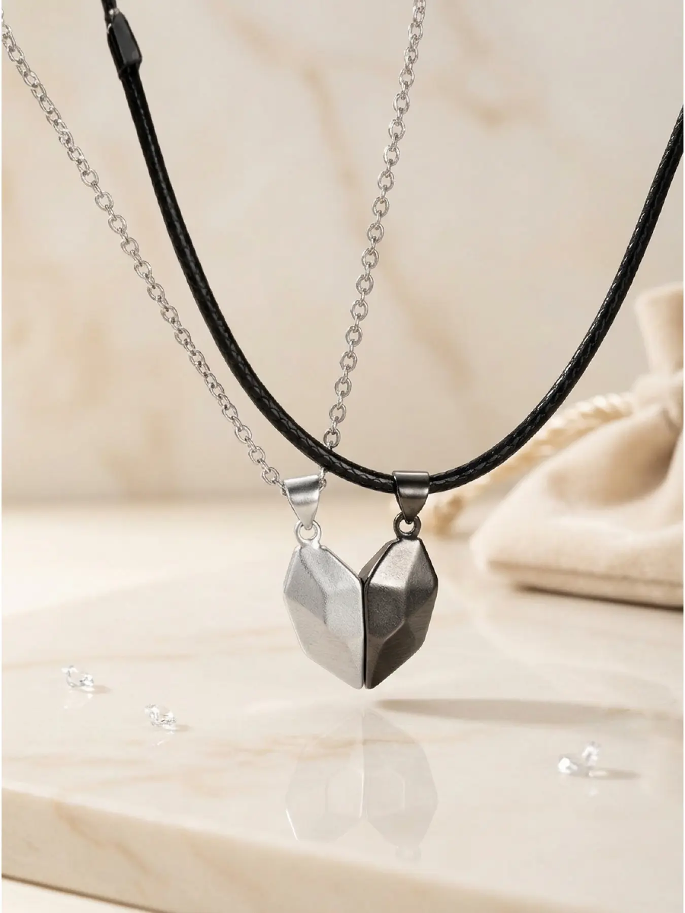 Matching Couple Necklaces for Him and Her, Magnetic Heart Pendant Set, Minimalist Relationship Jewelry Gift