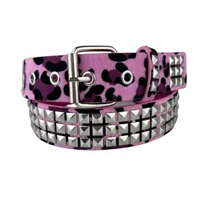 Unisex Punk Hip-Hop Belt - Square Beaded, Studded & Pyramid Inlaid Details, Eyelet Decorative Camouflage Design, Perfect for Rock Street Outfits