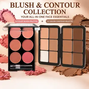 Women's All-In-1 Makeup Set,BLUSH & CONTOUR COLLECTION YOUR ALL-IN-ONE FACE ESSENTIALS 6 COLOR BLUSH PALETTE 12 COLOR CONTOUR PALETTE