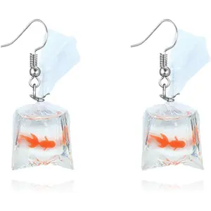 Goldfish Water Bag Shaped Earrings for Women Charm Funny Handmade  3D Lifelike  Dangle Earrings  Gifts