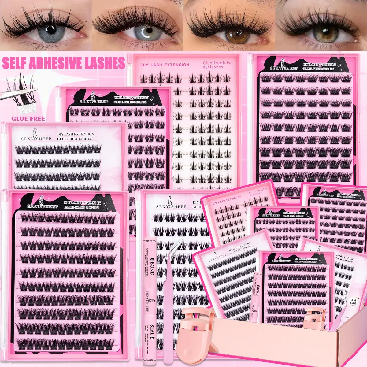 3-in-1 Self-Adhesive Lash Clusters Kit  3 Ways to Wear (24Hto 96H+ Hold) | DIY Wispy Lash Clusters with Bond&Seal |Reusable Pre-Glued Lash Extension Kit Eyelashes Cosmetic False Lashes Eyelash Extensions