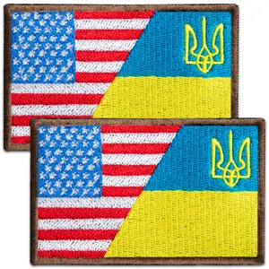 2-Pcs Ukraine American Flag Embroidered Velcro Set, American flag, Ukraine Flag Patch, USA flag, USA patch