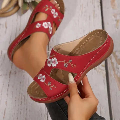 Women's Floral Embroidery Comfortable Soft Sole Wedge Sandals, Casual Outdoor Footwear, Ideal for Commuting and Daily Wear, Breathable Fashion Sandals