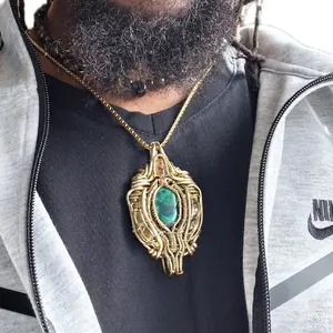 Golden Topaz malachite green tourmaline pendant, multi crystal brass pendant, malachite necklace, Golden necklace, Tourmaline necklace Double bail pendant, upside-down downside up necklace