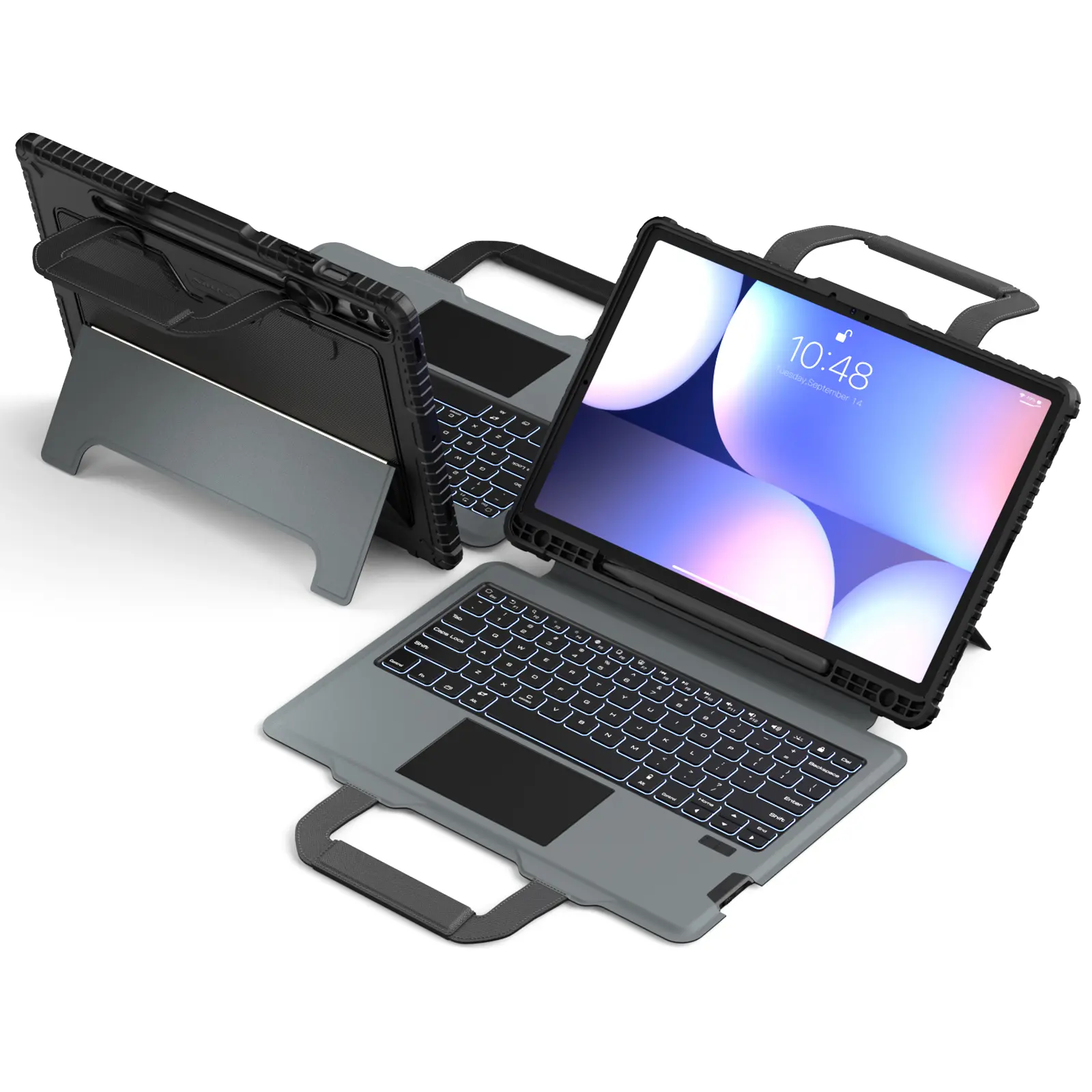 Nillkin Carry Go Portable Handle Backlit Keyboard Case for Galaxy Tab S9/S10 Ultra - Black Polycarbonate, Modest Casual-Style Fashion Design, Detachable Trackpad Keyboard, Adjustable Stand, Shockproof Protection, Tablet Accessories for Outings & Work