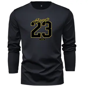 Chicago Men's Spring Autumn Long Sleeve T-Shirt with Personalized Letter and Number 23 Print Pattern Trendy Fashion Casual Sports Outdoor Black Top Clothing Ideal Gift for Husband or Boyfriend