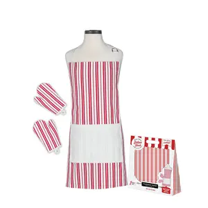Classic Striped Deluxe Youth Apron and Oven Mitt Boxed Set
