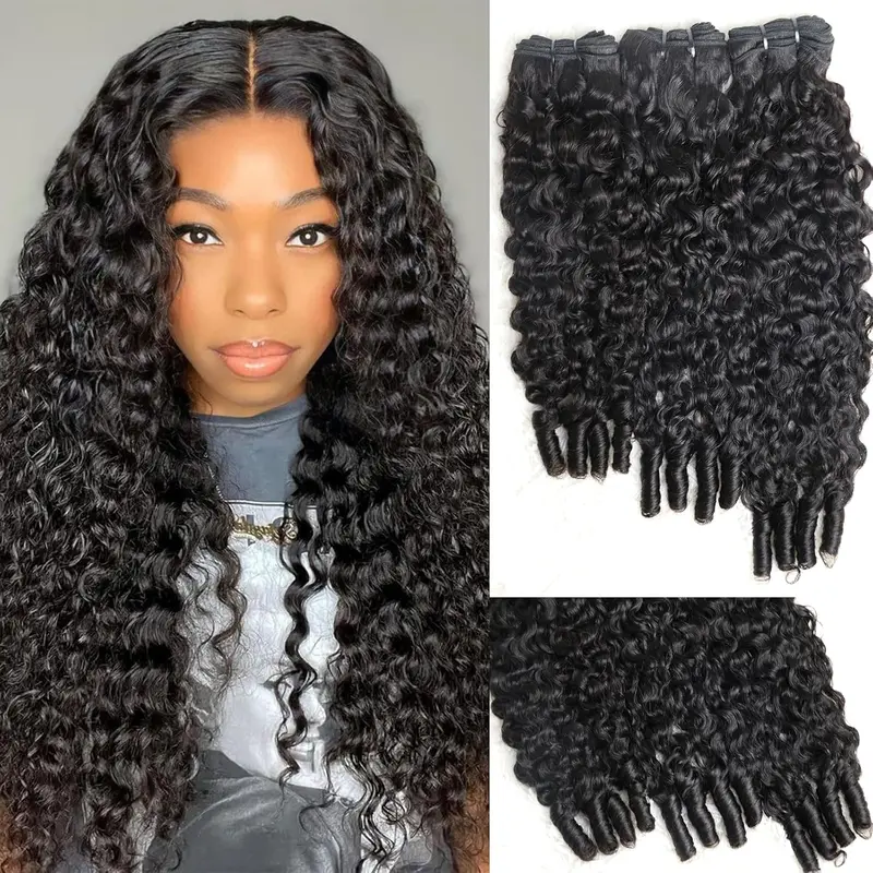 Karlami Hair Burmese Curly Bundles With Closure Loose Deep Wave Bundles Human Hair Brazilian Virgin Human Hair Bundles Straight 3/4 Bundles Body Wave Human Hair Full and Thick Natural Black Color Curly And Closure